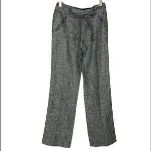 Lafayette 148 New York Linen‎ High -Rise Wide Leg Paper Bag Pants Black /White 4